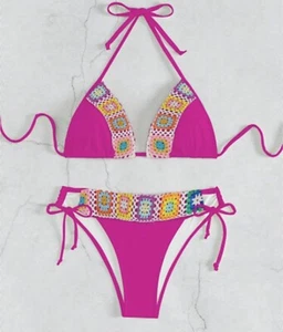 Swim Women's Beach Holiday Floral Pattern Halter Neck Sexy Bikini Set - Picture 1 of 3