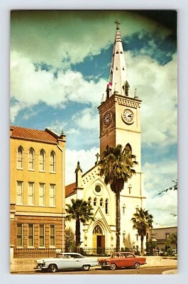 Postcard Texas Laredo TX St Augustine Church Ford Car 1950s Unposted Chrome - Image 1 of 2