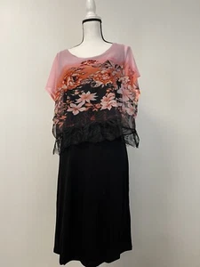 Harmony Shift Dress Womens 4 Floral Short Sleeve Black Round Neck N113 - Picture 1 of 9