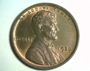 1920 LINCOLN CENT CHOICE UNCIRCULATED /GEM BROWN COOL PLANCHET FLAW REV ORIGINAL - Picture 1 of 2