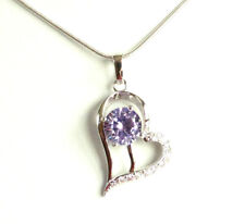 Women Lilac Purple Heart Cubic Zirconia Pendant Only White Gold Plated UK