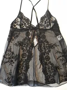 Shirley of Hollywood Sheer Black Babydoll Nightie & Wrap Size M Cami Nightdress - Picture 1 of 9