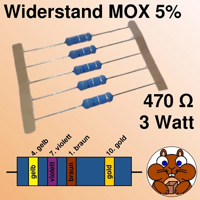 ROYAL OHM 10x Leistungs Widerstand 470 Ohm 3W Watt Metalloxid MOX Widerstände 5% resistor