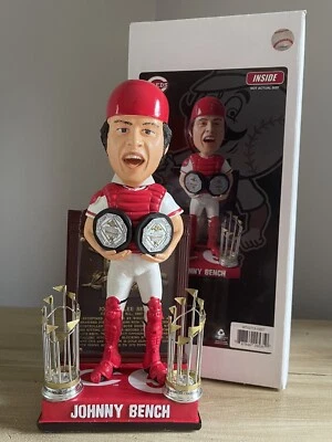 JOHNNY BENCH Cincinnati Reds 2x WORLD SERIES Champion & MVP Award Bobblehead NIB - Image 1 of 2