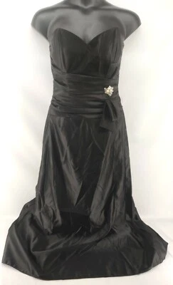 Vestido De Colección Scott McClintock Negro Satinado Sin Tirantes Noche Baile de graduación Talla 14 Foto 1 de 4