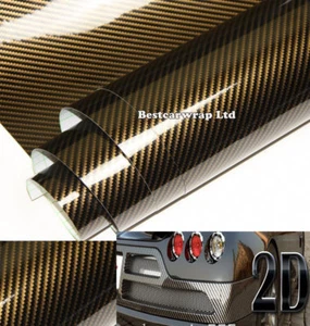 Gold / Black Gloss 2D Carbon Fiber Vinyl Wrap Car Film Sticker Sheet Bubble Free - Picture 1 of 4