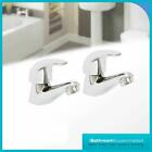 Modern Bathroom Basin Taps Hot & Cold Pair Twin Chrome Lever Handle Solid Brass