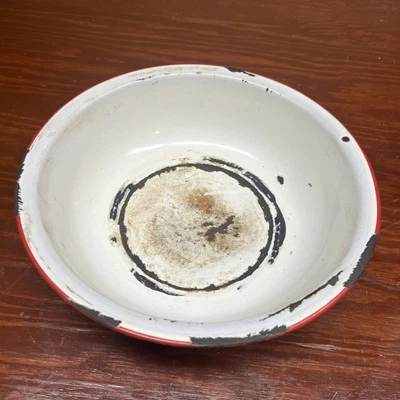 Enamelware Tub Basin Vintage Wash Bowl White w/ Red Trim - Image 1 of 4