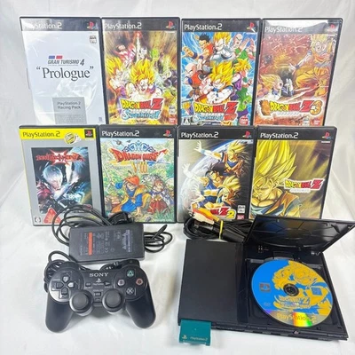PS2 Slim SCPH-70000 Black Console Dragon Ball Z Game Lot (8 Titles) NTSC-J Japan - Image 1 of 4