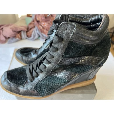 Sam Edelman Botas Cuero Negro Funky Cordones, 9 MED Tacón Cuña Foto 1 de 4