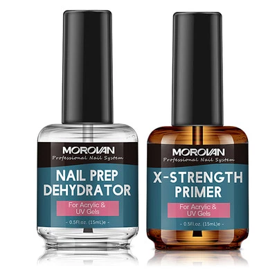 Morovan Nail Primer and Dehydrator Set 0.5 Fl Oz Pack of 2 for Acrylic Nails