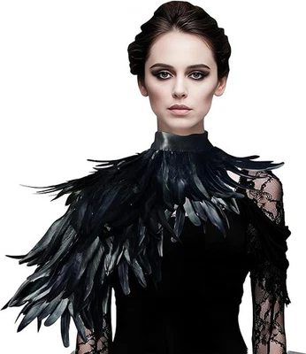 HOMELEX Feather Cape Shawl Costume Black Witch Wings Collar Adult Crow Neck - Image 1 of 3