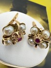 #ORECCHINI originali earrings vintage ANNI 70  GOLD ORO 12 KT PERLE E RUBINI