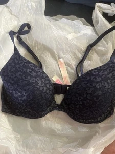 PINK Victoria's Secret Blue Cheetah 32B Wear Everywhere T-Shirt Light Lined Bra - Picture 1 of 6