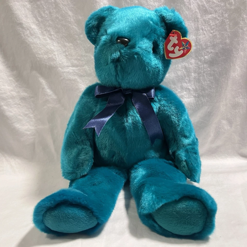 2000 RARE & RETIRED TY BEANIE BABY BUDDY OLD FACE TEDDY TEAL TEDDY BEAR