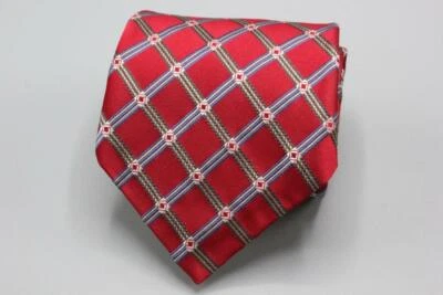 Corbata de seda Robert Talbot. Rojo con cuadros azules. Foto 1 de 3