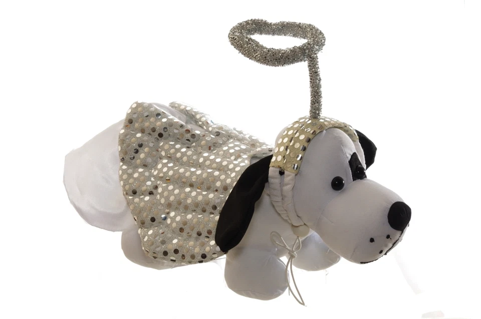 Mascota Animal Perro Cachorro Blanco Plata Alas de Ángel Halo Halloween Disfraz S M L NUEVO Foto 1 de 1