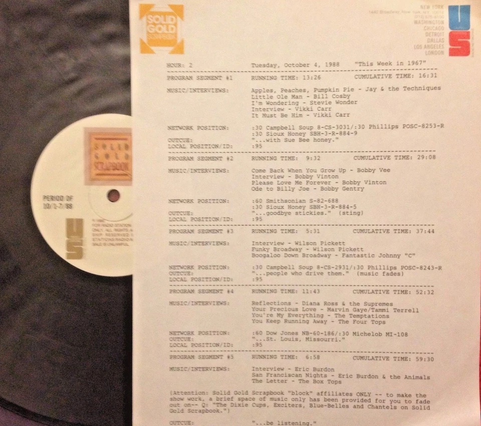 RADIO SHOW: 10/4/88 THIS WK IN 67! ERIC BURDON, BOX TOPS, BOBBY VINTON,BOBBY VEE - Image 1 of 1