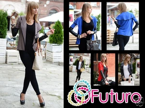 Ladies Blazer Eco Leather Long Sleeves Jacket Cardigan Shrug Sizes 8-18 8080 - Picture 1 of 15