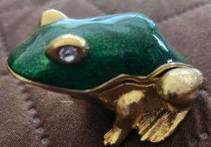 Vintage Estee Lauder Jeweled And Enamel Frog Solid Perfume Compact & DAILY SHIP - Picture 1 of 7