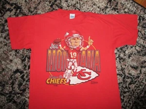 vtg JOE MONTANA CARICATURE T SHIRT Kansas City CHIEFS Single Stitch 80s 90s LG - Picture 1 of 9