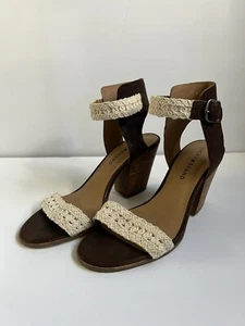 Lucky Brand Oakes block heel sandals womens size 8.5 Crocheted Straps Brown - Picture 1 of 9