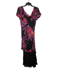 Eva Blue Dark Floral Maxi Dress Size 14 Fairygrunge Y2K Asymmetrical Boho 90s - Picture 1 of 8