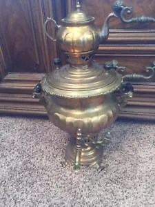 Antica urna da tè samovar russa vintage legno ottone rame - marcata - Foto 1 di 12