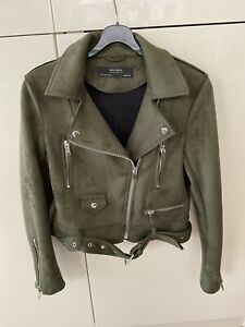 Zara Green Suede Look Biker Jacket - Size Small- Excellent Condition