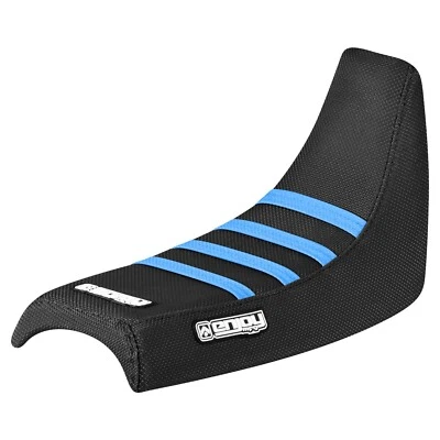 Cubierta de asiento Yamaha PW 50 PW50 pinza de tracción alta NEGRA con costillas azules claras #91 Foto 1 de 4