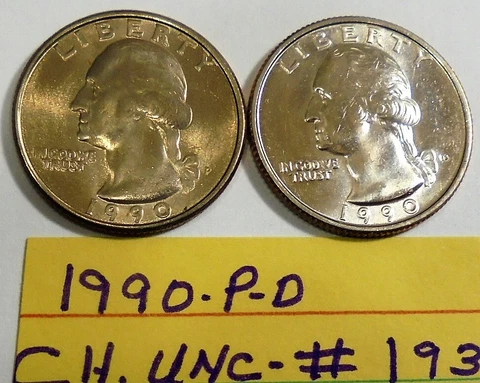 Nice 1990 p , d Choice Uncirculated Washington Quarters #193 Cover
