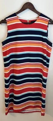 Vestido Lápiz Cynthia Rowley Sin Mangas Talla 2 Cuello Redondo Cremallera Azul Multi Rayas Foto 1 de 4