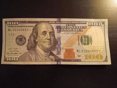 $100 US Bill Star Note Rarer : Star Note - Image 1 of 4