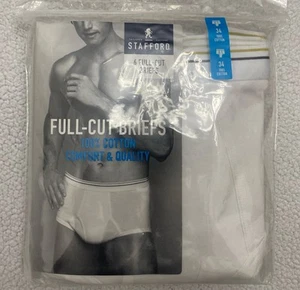 Stafford Men’s 6 Pack Full-Cut Briefs White 100% Cotton Comfort Waistband Sz 34 - Picture 1 of 5