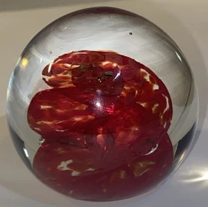 Hand Blown Art Glass Paperweight Signed Unknown Red Swirl Twist 2.25” Abstract - Picture 1 of 10