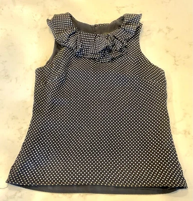 J.Crew Seda Sin Mangas Azul Marino Lunares Volantes Cuello Talla 0 Foto 1 de 4