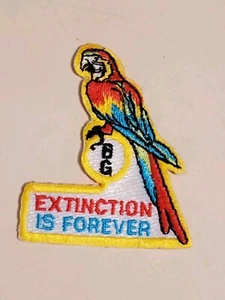 Vtg Iron-On Patch - EXTINCTION IS FOREVER Parrot. NEW. Ship 3-for-1 in my store - Picture 1 of 4