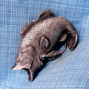 3D Bass Belt Buckle Fishermans Gift Fish Fishing Sportsman Vtg 70s IMC   .NOX153 - Picture 1 of 9