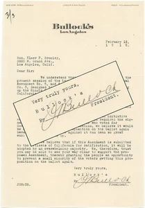 1919 Signed Letterhead BULLOCK'S DEPT STORE by JG BULLOCK FOUNDER Los Angeles CA - Bild 1 von 3