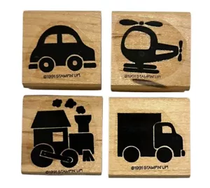 Vintage Spielzeugauto, Hubschrauber, Zug, LKW Stempel Set Stampin Up Holz UNBENUTZT - Bild 1 von 7