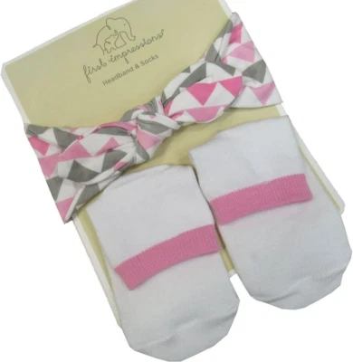 First Impressions Baby Girls' Headband & Socks Set Pink/White 6-12 Mon 17-25lbs - Image 1 of 2