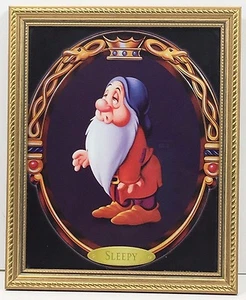 Walt Disney Sleepy Snow White Seven Dwarfs Gold Frame Glass 11" x 8" Print - Picture 1 of 3