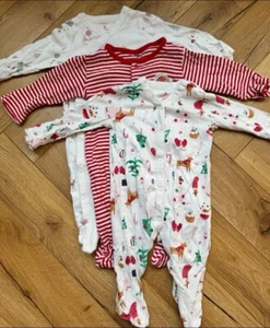 Mothercare Baby 3-Piece Red White Christmas Long Sleeve Bodysuit Set 0-3 Months - Picture 1 of 4