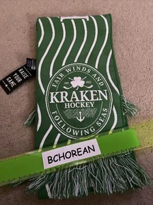 Seattle Kraken St Patricks day GREEN Scarf Inaugural Season Vs  tampa bay Game - Picture 1 of 2