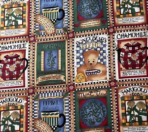 Teapots Tea Labels Cotton Sewing Quilt Fabric Vintage Remnant Debbie Mumm FQ - Picture 1 of 3