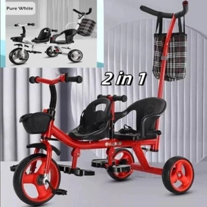 Children's Tandem Tricycle Double Seats Baby Bicycle Ride On Trike W Safety Belt - Picture 1 of 16