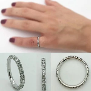 Handmade Platinum 950 Wedding Band Pave Diamonds Ring, Love Fashion - Picture 1 of 8