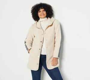 NEW Dennis Basso 2X Mixed Media Wool Blend & Sherpa Jacket Cream/Grey QVC 6706 - Picture 1 of 3