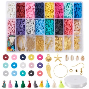 Jewelry Making Kit Polymer Clay Beads Shell Beads Tassel Pendants Crystal Thread - Picture 1 of 17