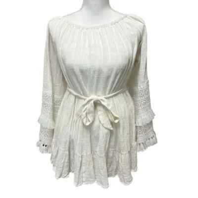 Judith March Cotton Gauze Bohemian Mini Dress With Dramatic Flared Sleeves Sz M - Image 1 of 4